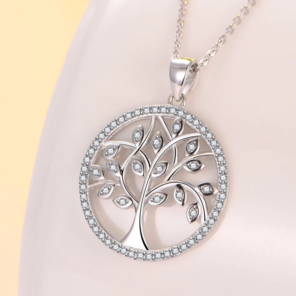 New Tree of Life Pendant Necklace with Zirconia, 925 Silver