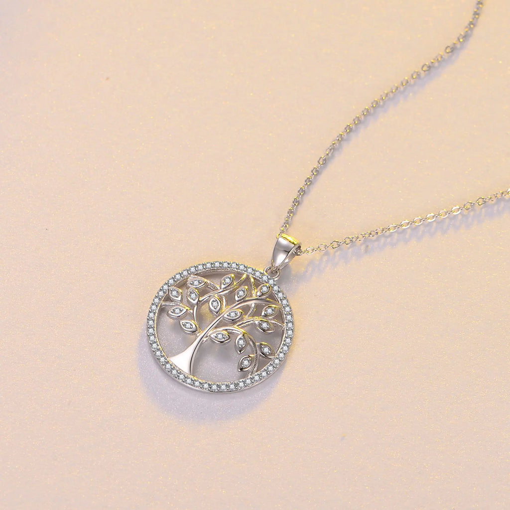 New Tree of Life Pendant Necklace with Zirconia, 925 Silver