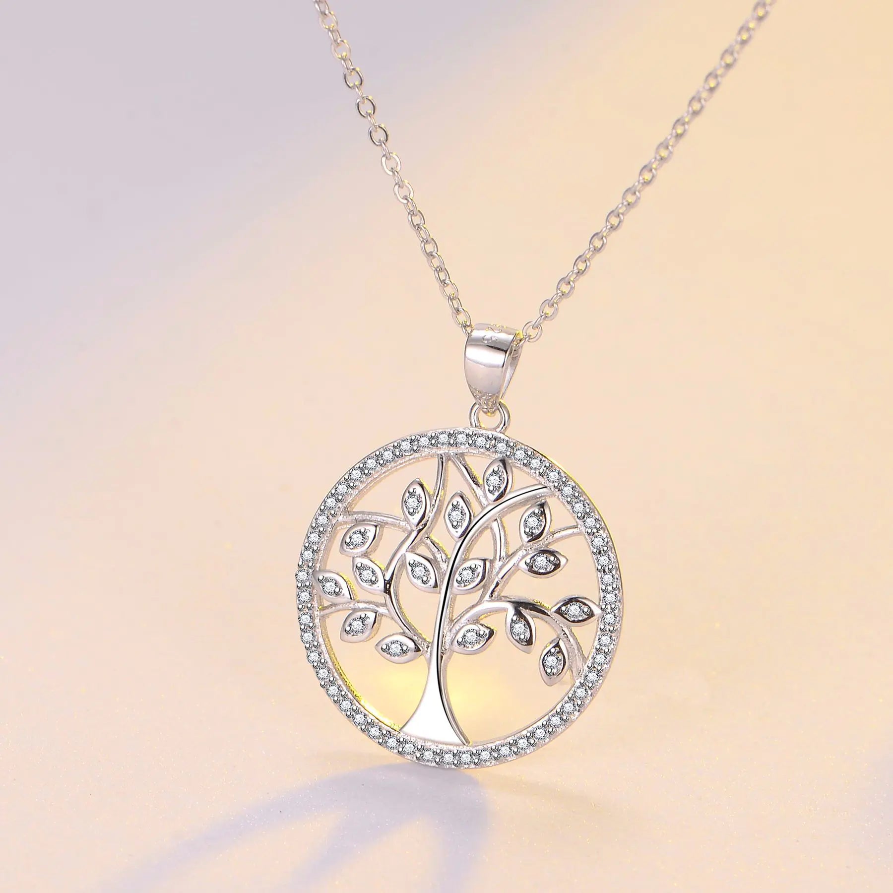 New Tree of Life Pendant Necklace with Zirconia, 925 Silver