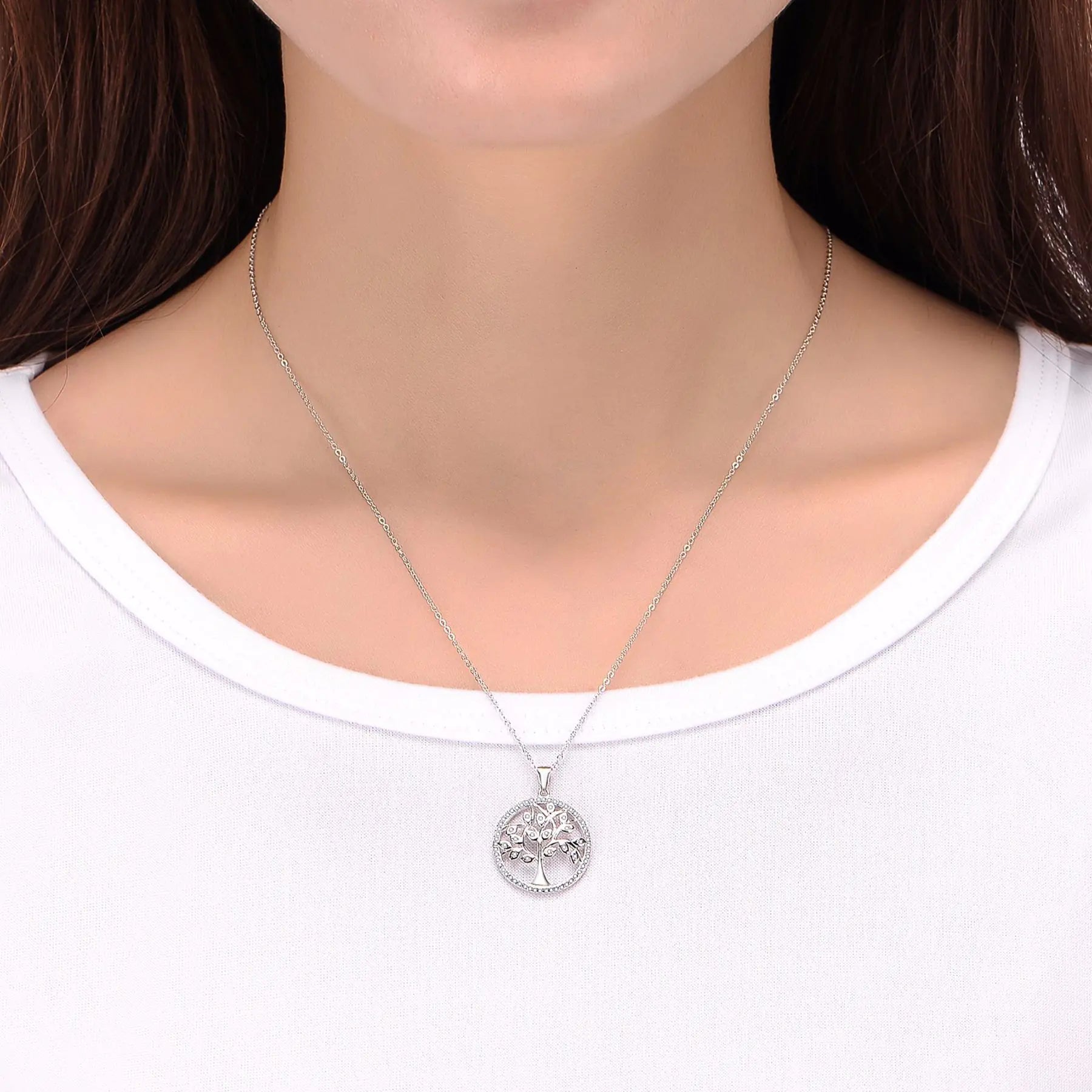 New Tree of Life Pendant Necklace with Zirconia, 925 Silver
